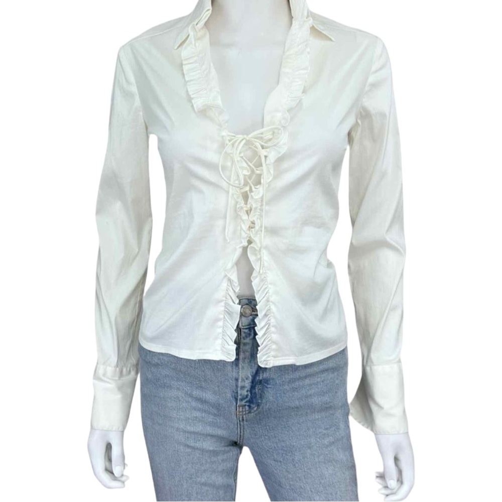 TRINA TURK Ivory Ruffle Trim Top Size p C0586